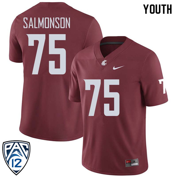 Youth #75 B.J. Salmonson Washington State Cougars College Football Jerseys Sale-Crimson